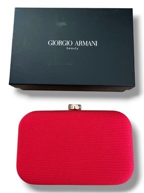 Giorgio Armani Red & Gold Ribbed Structured Beauty Clutch